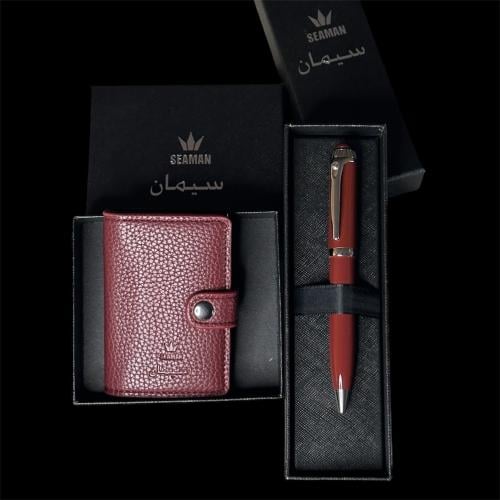 محفظة تخزين بطايق + قلم فاخر