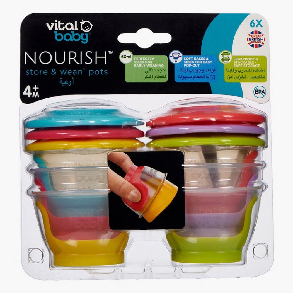 مجموعة تخزين الطعام فيتال بيبى 6 قطع فى 60 مل  vital baby nourish store , wean pots, storage pots with soft base, pack of 6  60 ml