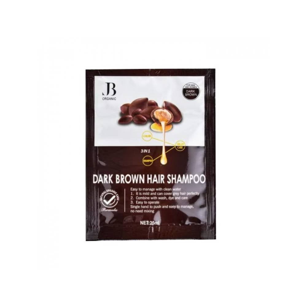 شامبو صبغة شعر ج بى اورجانيك 25 مل بزيت الارجان لون بنى غامق jb organic hair dye shampoo with argan oil dark brown color 25ml