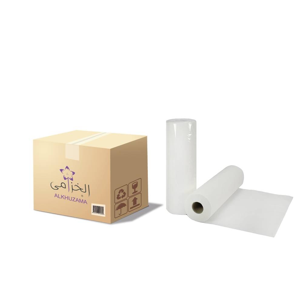 كرتون غطاء سرير رول الخزامي بفتحة وجه للإستخدام مرة واحدة 80×200 عدد 6 لفات alkhuzama disposable roll bed cover with face opening, 80×200 6 rolls
