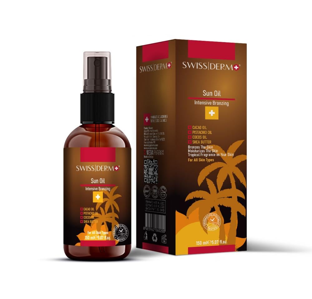 سويس ديرمو زيت تسمير 150 مل يعمل على إعطاء البشرة لوناً برونزياً swiss dermo sun oil intensive bronzing 150 ml