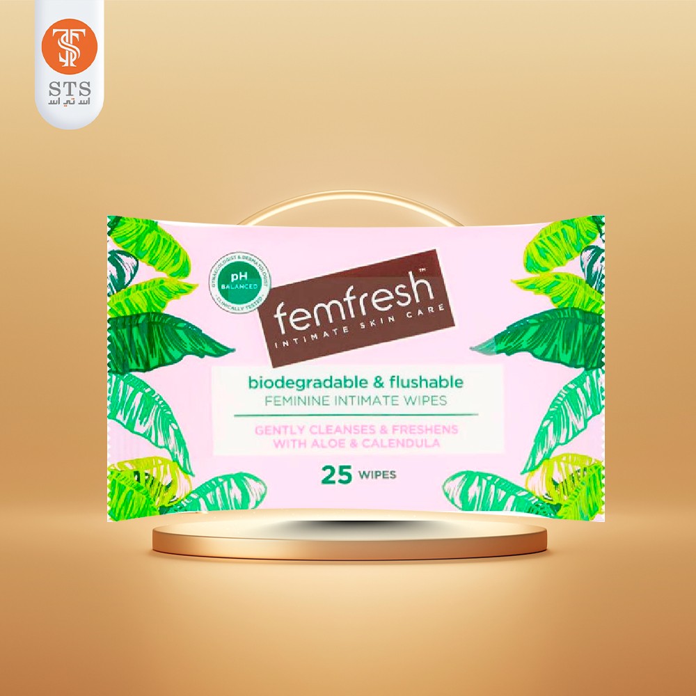 مناديل نسائية فيم فريش 25 منديل للمناطق الحميمية femfresh freshening and soothing wipes -25 wipes