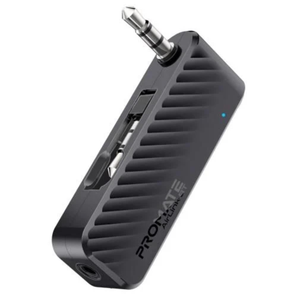 جهاز إرسال صوتي متطور يتيح لك تحويل الصوت من AUX إلى بلوتوث مع عمر بطارية طويل ما يصل إلى 10 ساعات من التشغيل المستمر بفضل بطاريته القوية بسعة 200 مللي أمبير، مع ميزة إيقاف التشغيل التلقائي بعد 10 دقائق من الفصل بتصميم صغير ومحمول Promate AirLink-BT