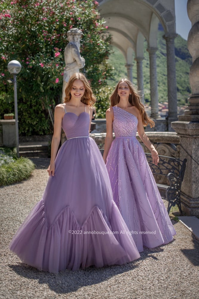 One shoulder lavender tulle beaded gown ANNO