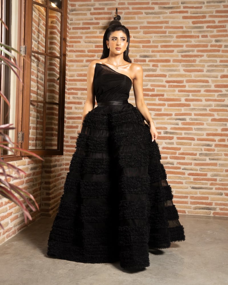 Elegant One-Shoulder Black Dress