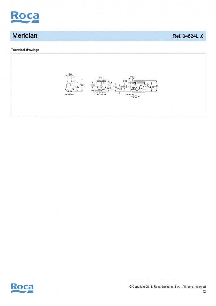 كرسي حمام معلق مع غطاء بطيء سميك Meridian روكا / ROCA