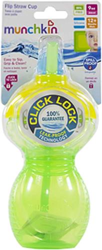 Munchkin Click Lock Flip Straw Sippy Cup Green & Y...