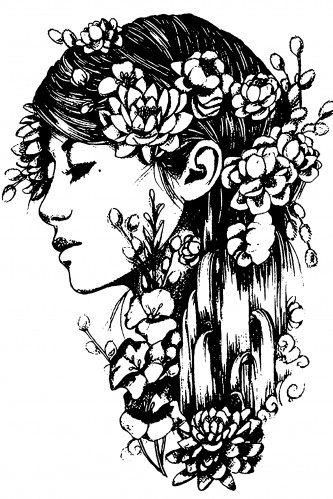 تصميم لفتاه مع الورود - شاشة حريرية