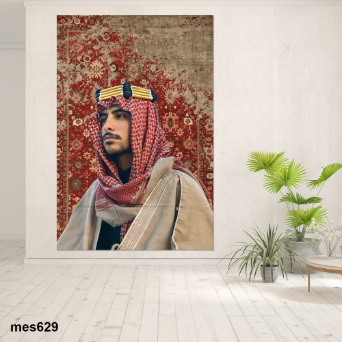 لوحة جدارية مطبوعة بخلفية سجاد وكولاج صورة رجل بزي...