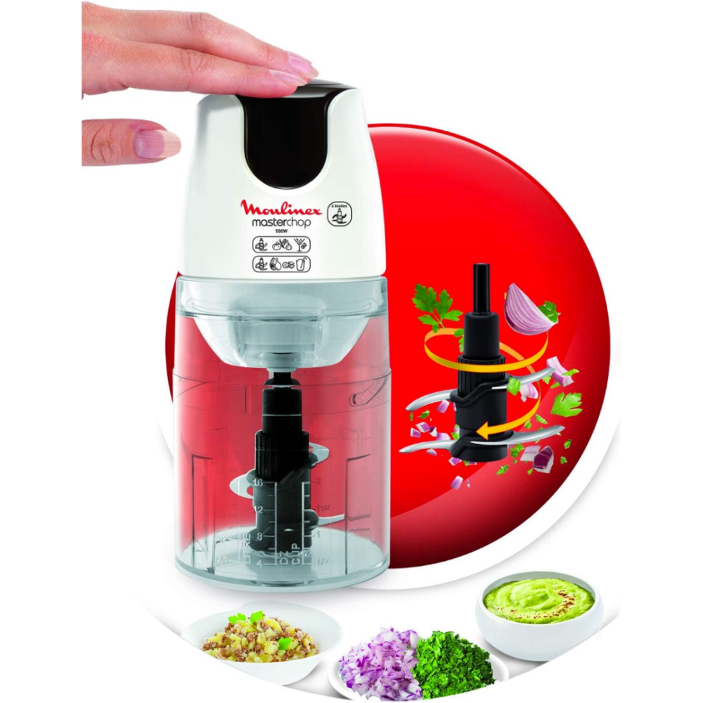 Moulinex XXL electric blender and Moulinette chopper - capacity 1 liter and  550 ml - 1000 watts - red color - ميساكي Mesaky