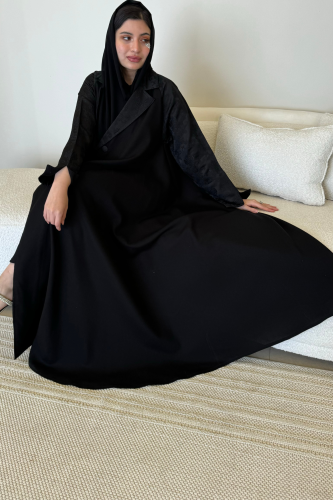 عباية سوداء دبل كلوش رسمية مشجرة على الكم
