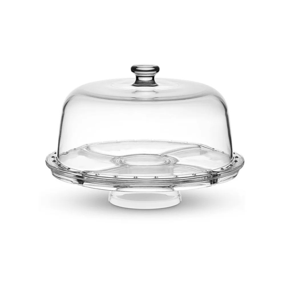 صحن تقديم أكريليك بغطاء وقاعدة متعدد الاستخدام