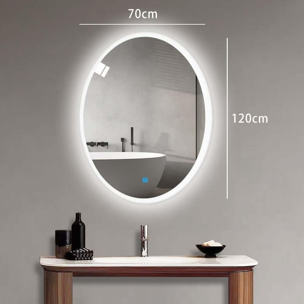 مراية بيضوي ليد LED ثلاثة الوان 120x70 بنظام اضاءة تدريجية