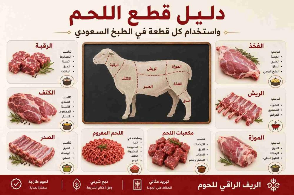 دليل قطع اللحم واستخدام كل قطعة في الطبخ السعودي | الريف الراقي للحوم