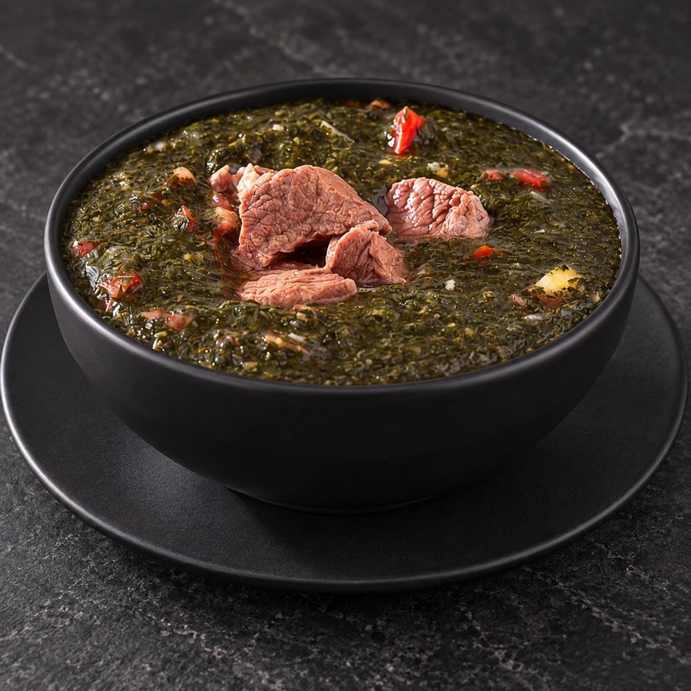 Molokhiya with Lamb: Broth, Texture and Garlic Tempering