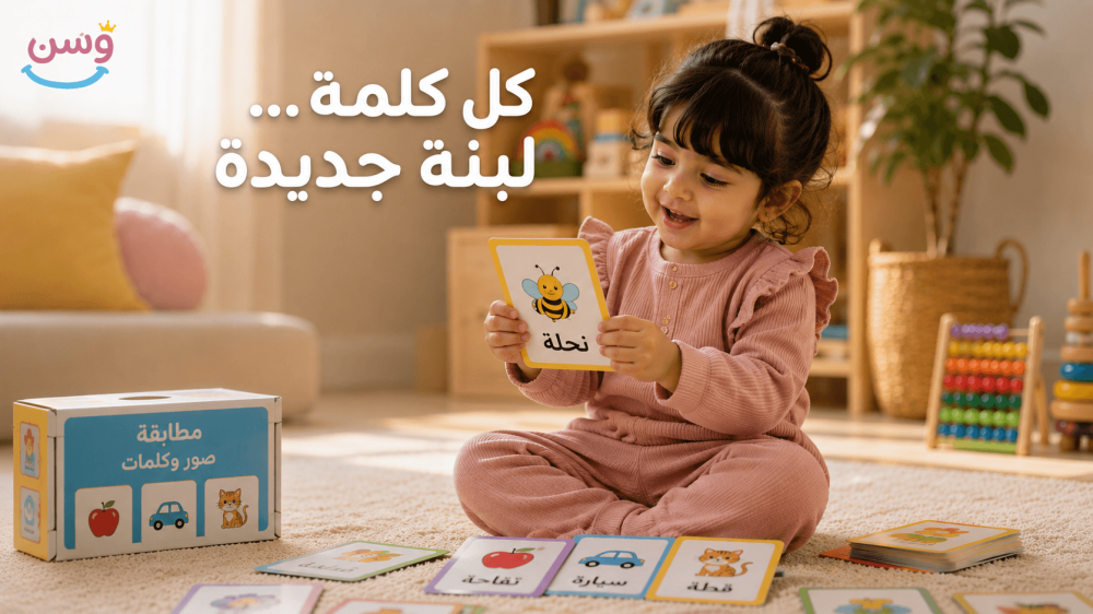طفلة سعودية تلعب بلعبة تعليمية تنمي رصيد الكلمات لديها