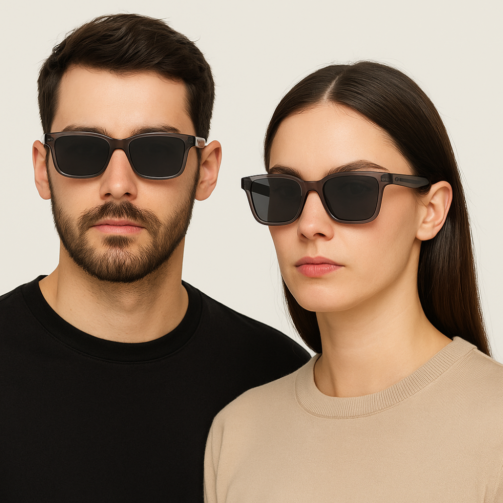 نظارة شمسية مستطيلة بإطار رمادي شفاف حماية عالية من أشعة UV