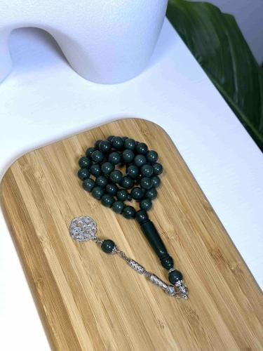 سبحه بكلايت -اخضر- طربزونه فضي (خيط مقاوم للقطع)