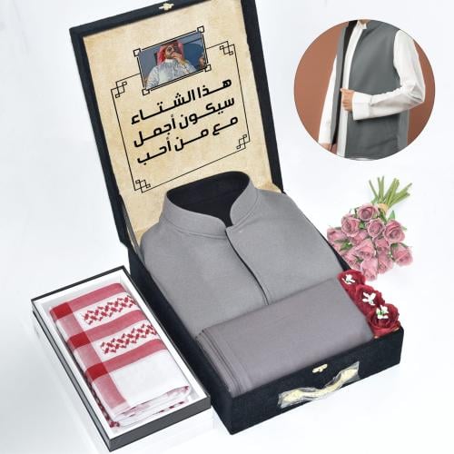 بوكس شتوي سديري جوخ مع قماش وشماغ تصميم العبارة حس...