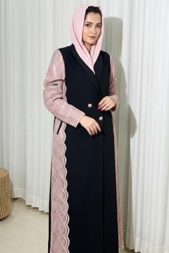 عبايه بليزر كتان ملكي اسود مبطن + قماش جوبير