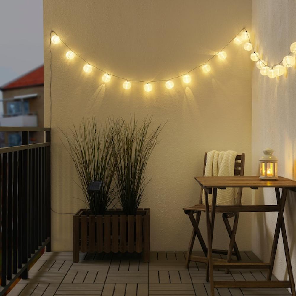 شريط إضاءة LED مع 24 لمبة, خارجي طاقة شمسية/كرة أبيض