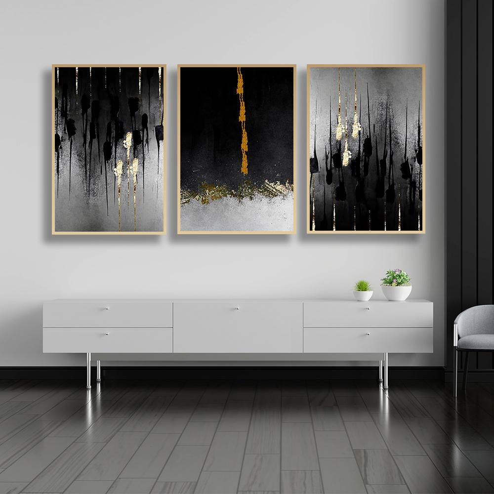 طقم من 3 لوحات ثلاثية فن تجريدي بتصميم عصري