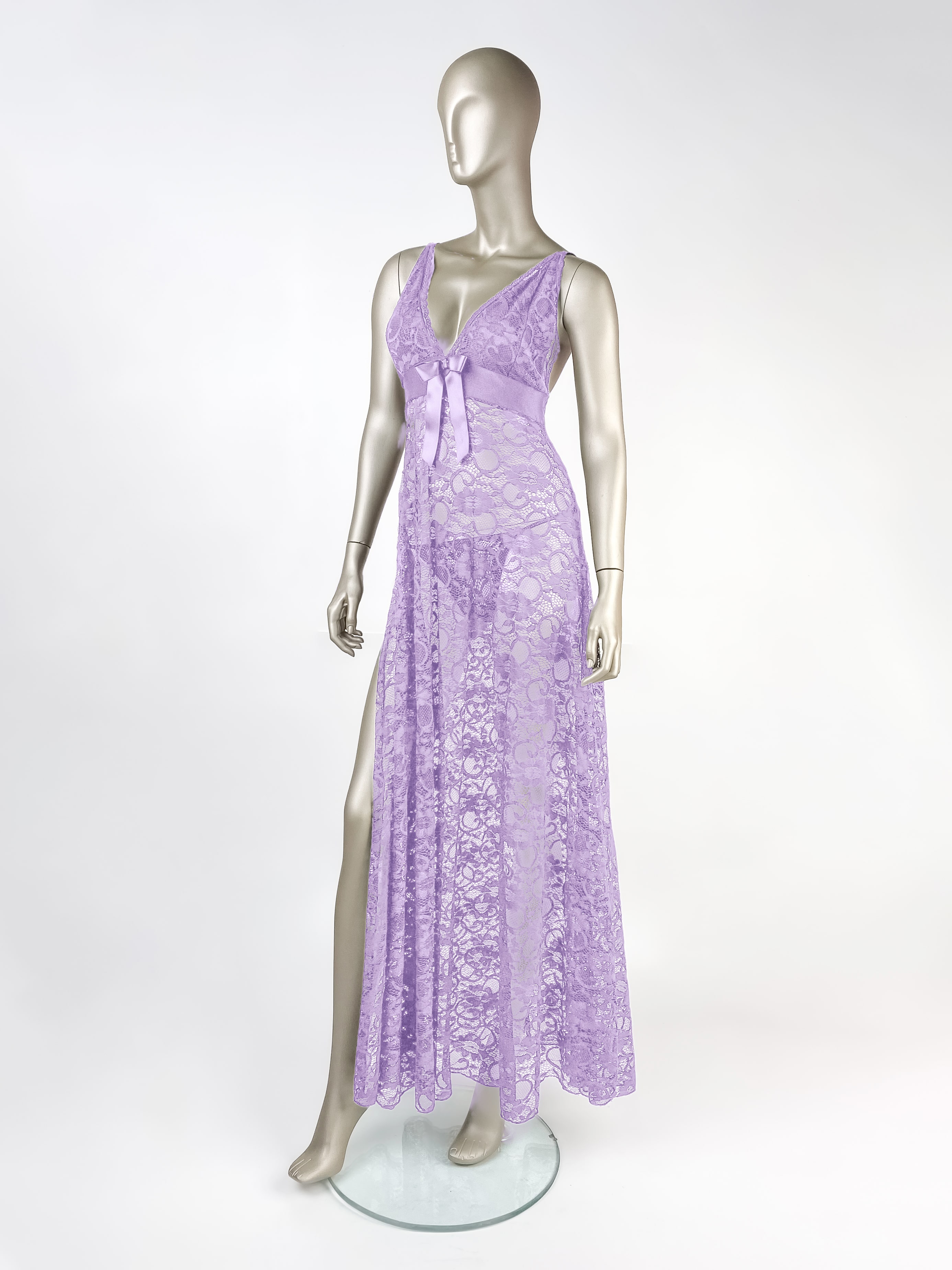 light purple lingerie dress Long lace lingerie dress in light purple with a halter neckline