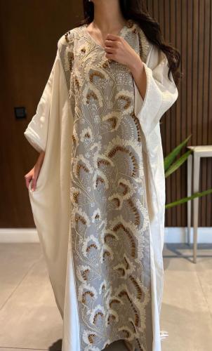 Ladies kaftan with embroidery and wooden sequins lenin