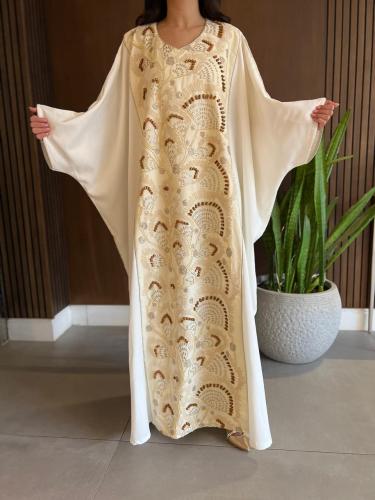Ladies kaftan with embroidery and wooden sequins lenin