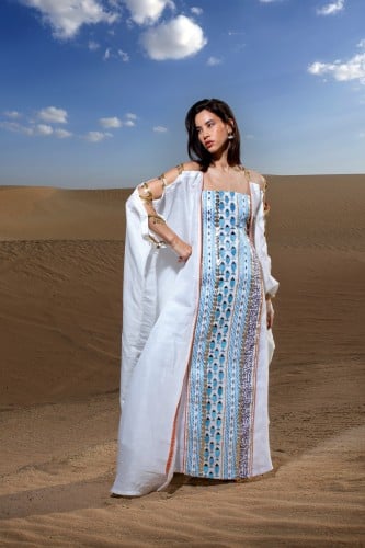 Ladies two piece embroidery dress linen