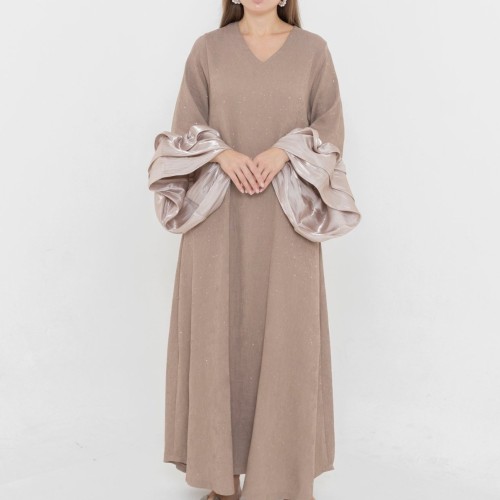 Ladies puffy sleeves dress crepe fabric with glitter