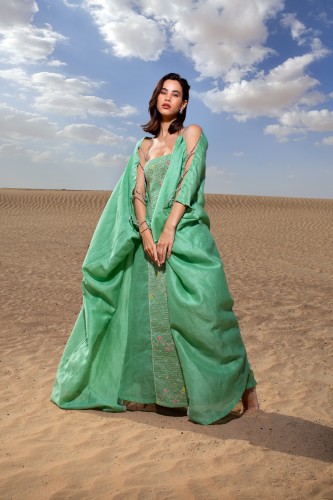 Ladies two piece embroidery dress linen