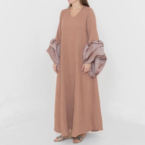 Ladies puffy sleeves dress crepe fabric with glitter