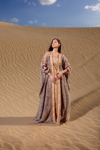 Ladies two piece embroidery dress linen