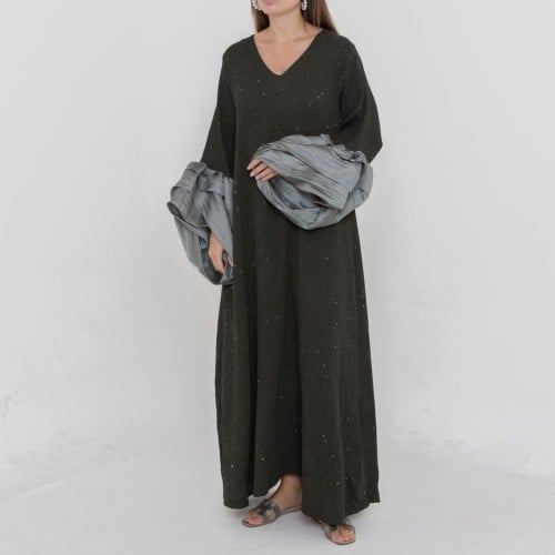 Ladies puffy sleeves dress crepe fabric with glitter