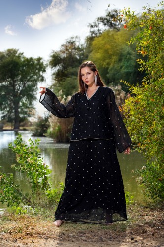 Ladies long sleeve dress with sequins linen