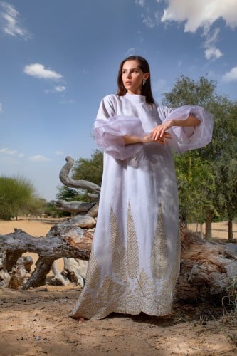 Ladies embroidery dress  with puffy sleeves