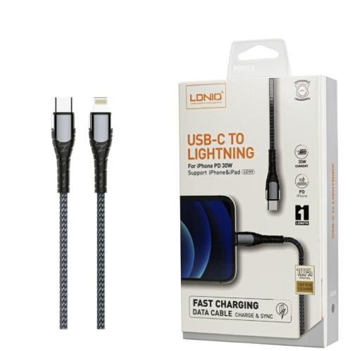 سلك شاحن قماش تايب سي الى Lightning 3 M بي دي رماد...