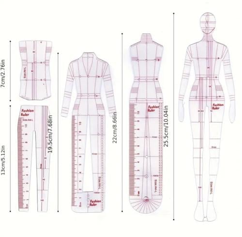 أدوات مساعدة لرسم الأزياء - 4 قطع / مانيكان