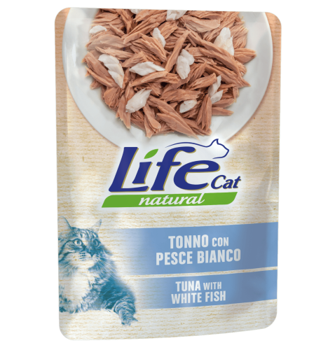 اظرف لايف كات طعام رطب تونا مع السمك الابيض للقطط (70g)