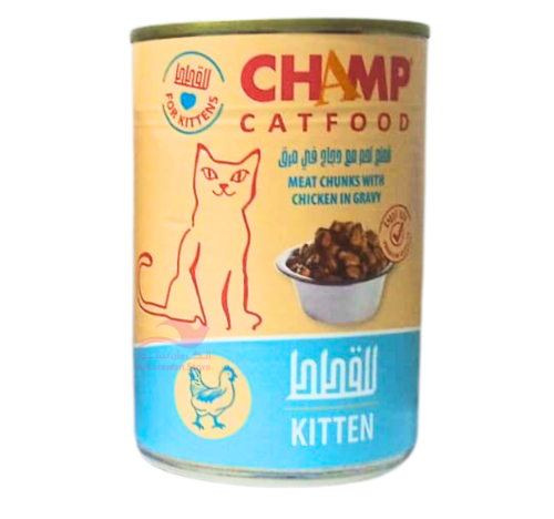 معلبات طعام تشامب بقطع اللحم مع دجاج في المرق للقطط الصغيرة (415)جرام