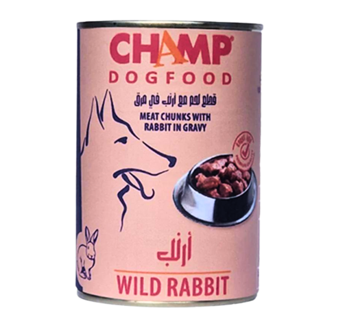 معلبات طعام تشامب بقطع اللحم مع ارنب في المرق للكلاب البالغة (415) جرام