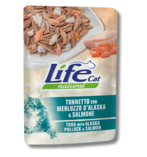 اظرف لايف كات طعام رطب للقطط البالغة تونا مع ألاسكا بولوك و السالمون (70g)