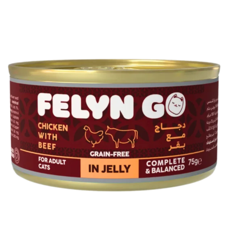 معلبات فيلاين قو الدجاج واللحم البقري في الجيلي للقطط( 75g )