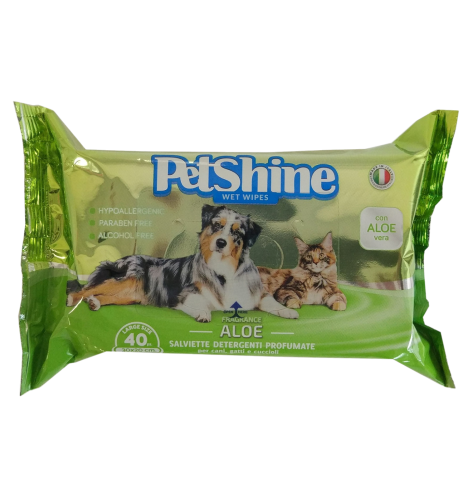 40 مناديل مبللة Petshine برائحة الصبار للكلاب والقطط والجراء
