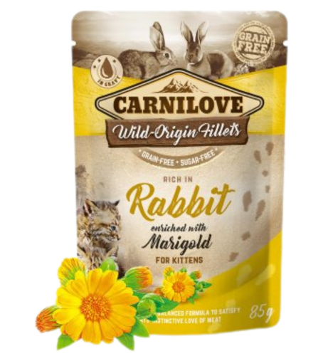 كارنيلوف اكل رطب لحم الارانب وزهرة ماري غولد للقطط الصغيرة( 85g)