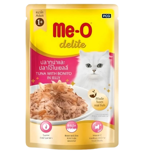 اظرف مي او طعام رطب تونة مع بونيتو مع الجلي للقطط البالغة (70g)