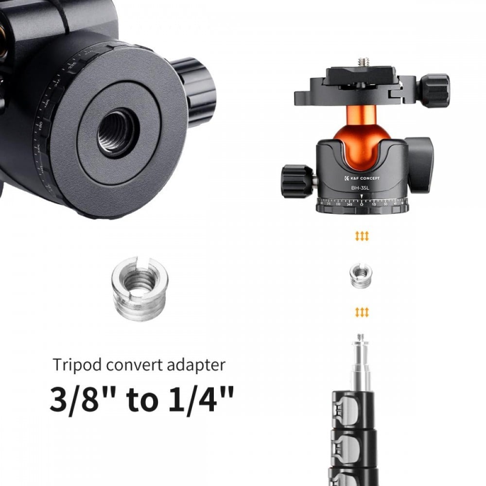 K&F Concept Professional 35mm Metal Tripod Ball Head 15kg/33lbs Load 360 Degree Rotating Panoramic with 1/4 inch Quick Release Plate