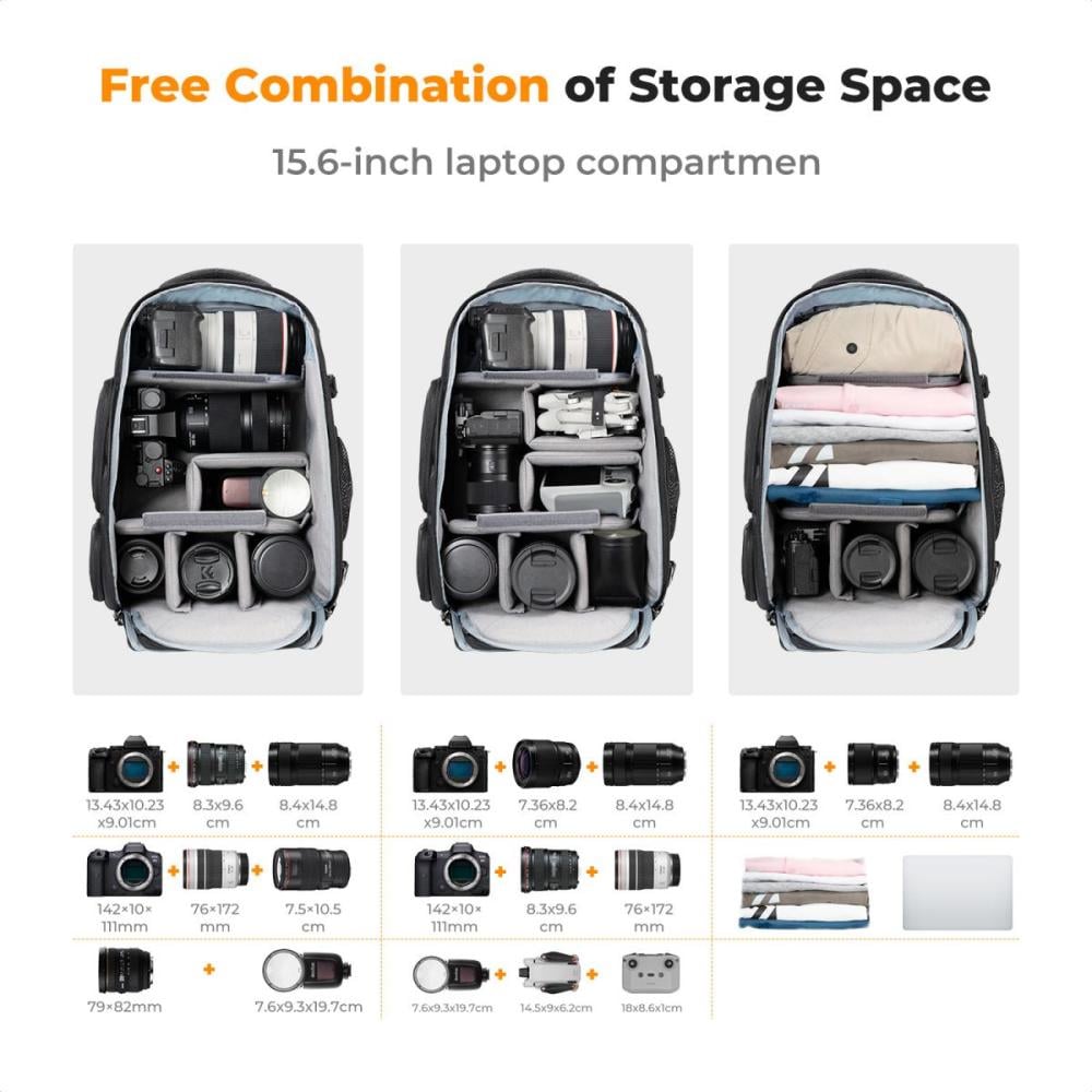 K&F Concept Camera Backpack 25L Large Capacity Camera Bag for Photographers  with Raincover Camera Case with Inch Laptop Compartment Compatible - Main Image