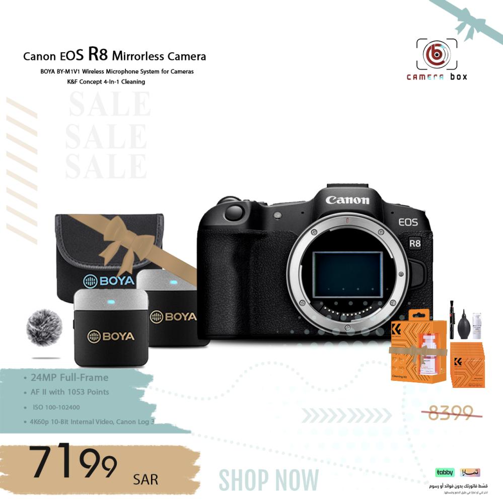 Canon EOS R8 Mirrorless Camera Free BOYA BY M1V1 Wireless